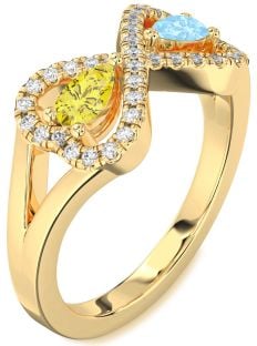 Diamond Gold Infinity Heart Two Stone Promise Ring