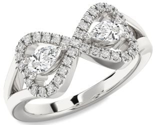 Diamond Platinum Infinity Heart Two Stone Ring