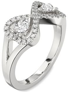 Diamond White Gold Infinity Heart Two Stone Ring