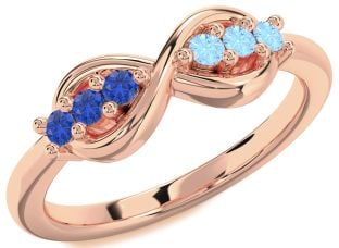 Blue Sapphire & Aquamarine Rose Gold Infinity Round Promise Ring