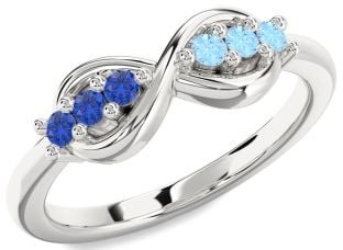Blue Sapphire & Aquamarine Platinum Infinity Round Promise Ring