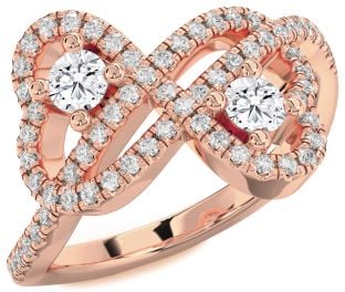 Diamond Rose Gold Infinity Heart Two Stone Pave Ring