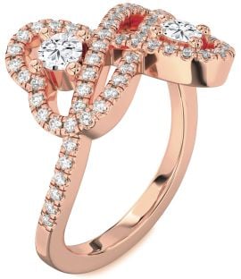 Diamond Rose Gold Infinity Heart Two Stone Pave Ring