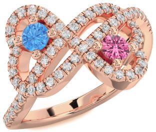 Diamond Rose Gold Infinity Heart Two Stone Pave Promise Ring