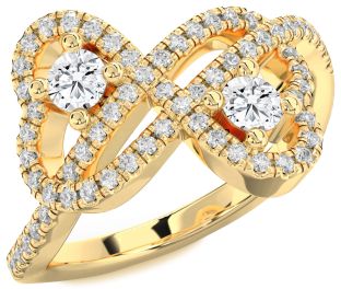 Diamond Gold Infinity Heart Two Stone Pave Ring