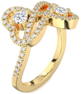 Diamond Gold Infinity Heart Two Stone Pave Ring