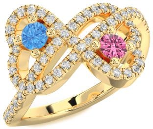Diamond Gold Infinity Heart Two Stone Pave Promise Ring