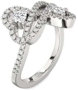 Diamond White Gold Infinity Heart Two Stone Pave Ring
