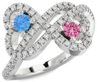 Diamond White Gold Infinity Heart Two Stone Pave Promise Ring