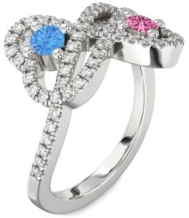 Diamond Platinum Infinity Heart Two Stone Pave Promise Ring