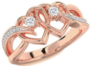 Diamond Rose Gold Heart Two Stone Ring