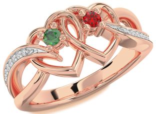 Diamond Rose Gold Heart Two Stone Promise Ring