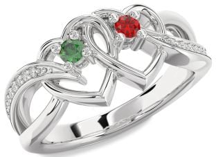 Diamond Silver Heart Two Stone Promise Ring