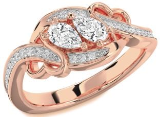 Diamond Rose Gold Heart Two Stone Ring