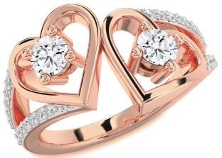 Diamond Rose Gold Heart Two Stone Ring