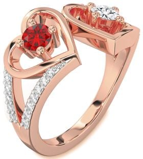 Diamond Rose Gold Heart Two Stone Promise Ring