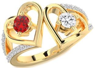 Diamond Gold Heart Two Stone Promise Ring