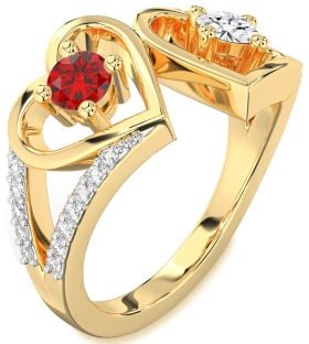 Diamond Gold Heart Two Stone Promise Ring