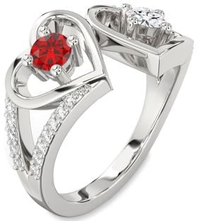 Diamond Platinum Heart Two Stone Promise Ring