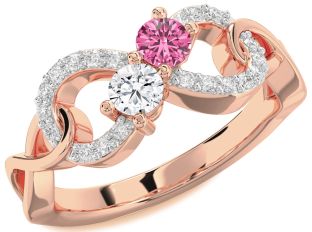 Diamond Rose Gold Infinity Round Two Stone Promise Ring
