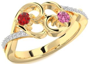 Diamond Gold Heart Two Stone Promise Ring