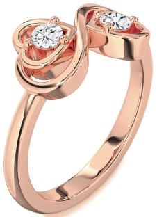 Diamond Rose Gold Infinity Heart Two Stone Ring