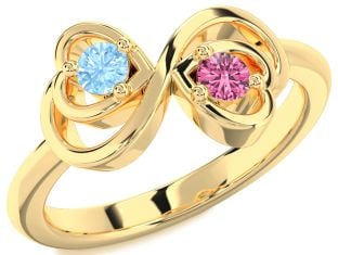 Gold Infinity Heart Two Stone Promise Ring