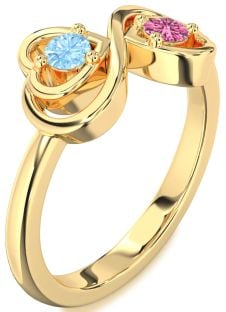 Gold Infinity Heart Two Stone Promise Ring