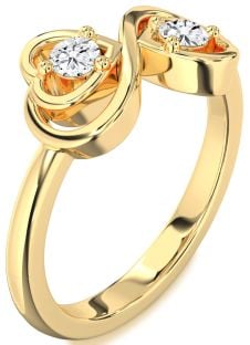 Diamond Gold Infinity Heart Two Stone Ring