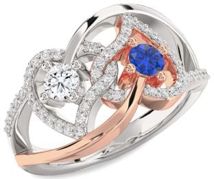 Diamond Silver & 10K Rose Gold Heart Two Stone Promise Ring