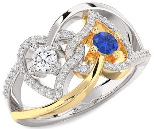 Diamond Silver & 10K gold Heart Two Stone Promise Ring