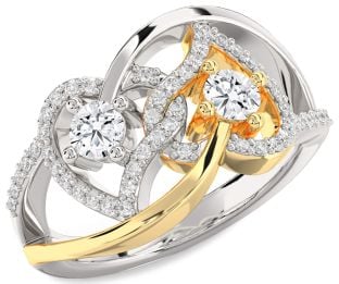 Diamond Silver & 10K gold Heart Two Stone Ring