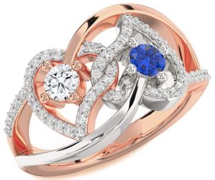 Diamond Platinum & Rose Gold Heart Two Stone Promise Ring