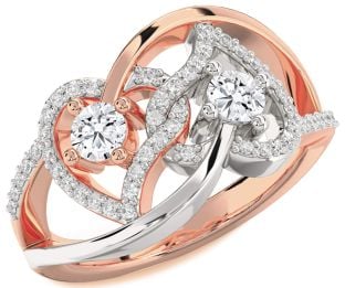 Diamond White Rose Gold Heart Two Stone Ring