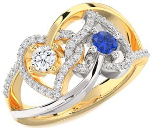 Diamond Platinum & Yellow Gold Heart Two Stone Promise Ring