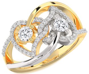 Diamond White Yellow Gold Heart Two Stone Ring