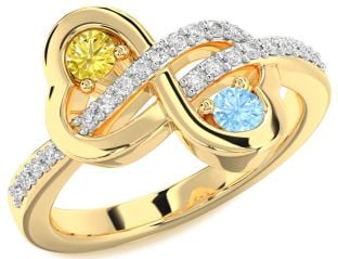 Diamond Gold Infinity Heart Two Stone Promise Ring