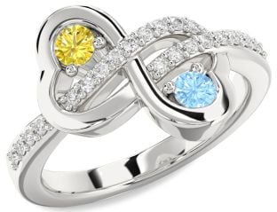 Diamond Silver Infinity Heart Two Stone Promise Ring