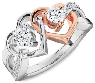 Diamond Platinum & Rose Gold Heart Two Stone Ring