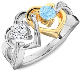 Diamond Silver & 10K gold Heart Two Stone Promise Ring