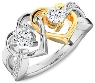 Diamond Silver & 10K gold Heart Two Stone Ring