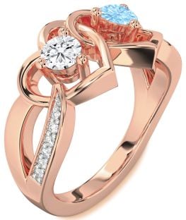 Diamond Rose Gold Heart Two Stone Promise Ring