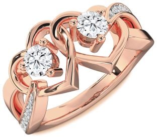 Diamond Rose Gold Heart Two Stone Ring