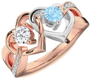 Diamond Platinum & Rose Gold Heart Two Stone Promise Ring