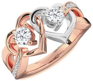 Diamond White Rose Gold Heart Two Stone Ring