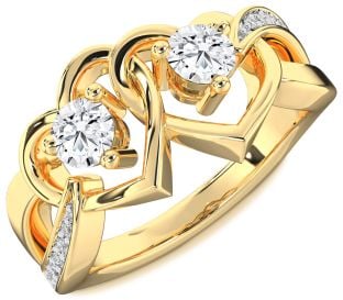 Diamond Gold Heart Two Stone Ring