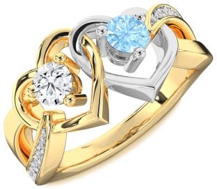 Diamond Platinum & Yellow Gold Heart Two Stone Promise Ring