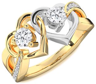 Diamond Platinum & Yellow Gold Heart Two Stone Ring