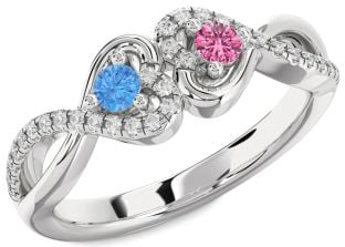 Diamond Silver Heart Infinity Two Stone Promise Ring