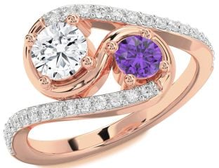 Diamond Rose Gold Silver Round Two Stone Promise Ring